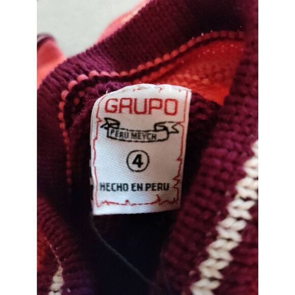 PERUVIAN HAND KNIT PATCHWORK HOODED ZIP UP PINK PURPLE SWEATER NEW - Picture 9 of 10